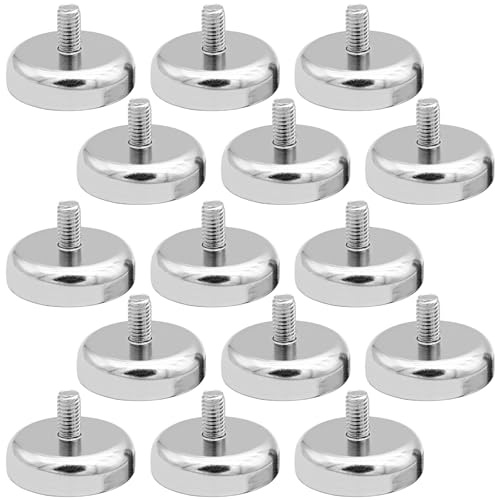 15 imanes de neodimio de 20 mm de diámetro con rosca M4, sistemas magnéticos de fuerza de sujeción de 14 kg, imanes redondos de neodimio con rosca, imanes extra fuertes para tornillos o ganchos