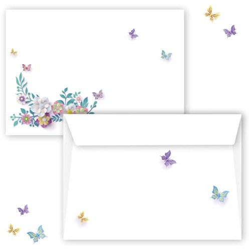 Briefumschlag C6 Haftklebend Selbstklebende 25-50 Stück Briefumschläge Kuvert Briefkuvert in Weiß und mit Schmetterlingen und Blumen 114 x 162 mm Hochzeit Geburtstag Einladung Danksagung Ostern (25)