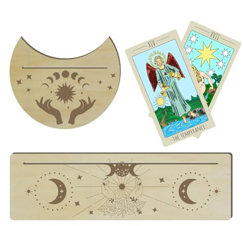Raypontia Soporte para exhibición de tarot, 2 unidades, soporte para cartas de tarot, soporte para tarjetas en de luna y rectangular, soporte para altar tarot para brujas, accesorios de