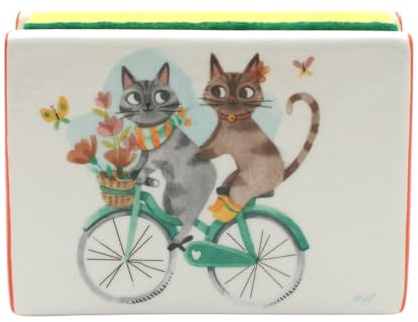 Porte Éponge en céramique décoré - Collection Chats sur Tandem - 12 x 9 cm