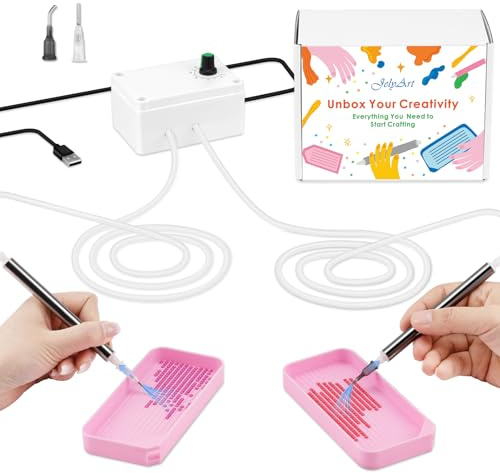 JelyArt Vacuum Diamond Painting Pen- Electric Diamond Art Pen with 0-100 Suction, Wax-Free Diamond Painting Accessories, Dual Ergonomic Pens & Storage Trays for Collaborative Art Projects