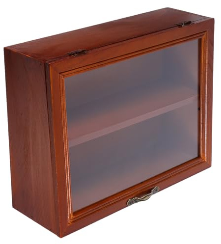 EPIGEIST Vetrinetta Soggiorno e Organizer Robusto in Legno Massello Vintage Porta in Acrilico Trasparente Espositore Compatto per Figurine per Piccoli Oggetti Decorativi