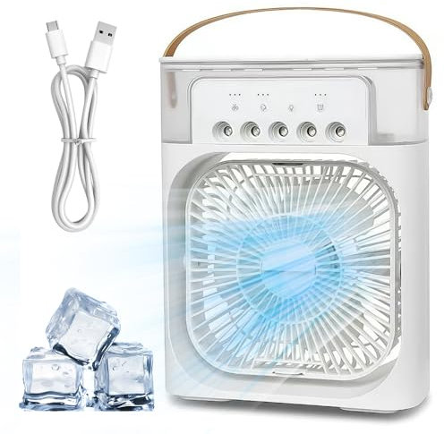 DAJASD Mobile Klimageräte, 600ml Mini Klimaanlage Tragbar, 7 LED Luftkühler Klein 3 Geschwindigkeiten & 3 Nebelmodi, Mobile Klimaanlage Mit 1/2/3 H Timer, Für Familie, Reisen, Büro, Camping