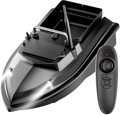 Charocean 500 m telecomandata barca per mangimi da pesca, 10400 mAh, pesca notturna, con luce del navigatore a LED, telecomando, barche di alimentazione Bait Boat (nero)