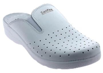 Saniflex 89921-10 Médico Certificado Zuecos Mules Zapatillas Zapatos de Cuero, Hombre, Blanco, EU 41