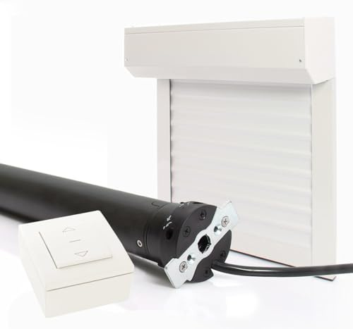 Volet Roulant Electrique Filaire Ajustable en Aluminium h155 x l150 cm- Coloris Blanc- Montage Facile , Pour Fenêtre