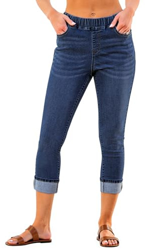 Vetinee Jean capri pour femme - Taille haute - Avec élastique - Pantalon skinny - Pantacourt