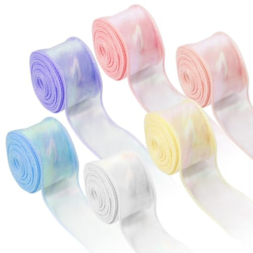 6 Rollos Cinta Regalo de Organza Brillante 4cm X 9m, Cinta de Gasa de Organza, Cinta Decorativa para Envolver Regalos, Cinta de Regalo Para Envolver Regalos, árboles de Navidad, Bricolaje, Lazos