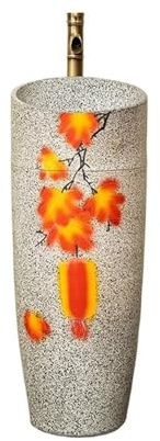 Lavandino su piedistallo Lavandino in ceramica con piedistallo, rubinetto e kit di scarico, lavabo for bagno da balcone