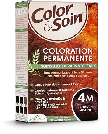 Les 3 Chênes Color & Soin 4M – Châtain Acajou – Coloration Permanente Cheveux Femme Sans Ammoniaque – Soin Naturel Brillance Durable – Couvre 100% Cheveux Blancs