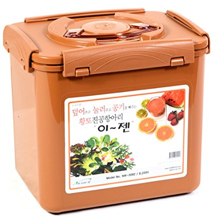 E-Jen Premium Kimchi, Sauerkraut Container Probiotic Fermentation with Inner Vacuum Lid (Earthenware Brown, 3 gal/ 11.5L)