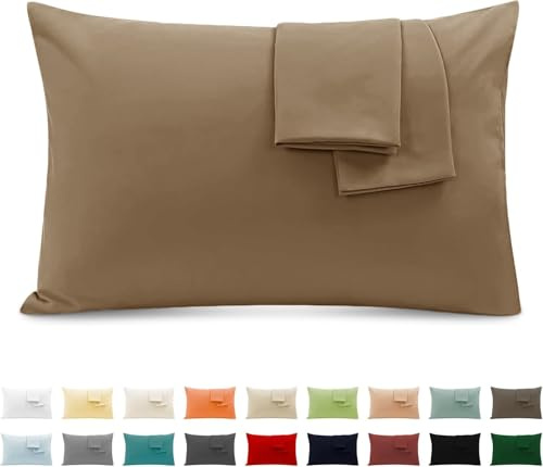 Federe Cuscini Letto Matrimoniale Cotone 50x80 cm 2 PCS, Set 2 Federe Certificato Oeko-TEX in Premium Cotone 110GSM, Morbida e Traspirante, Ipoallergenica -Tortora