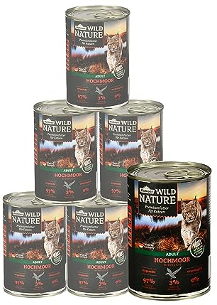 Dehner Wild Nature Kattmat för vuxna, högvar, anka/kalkon, 6 x 400 g (2,4 kg)