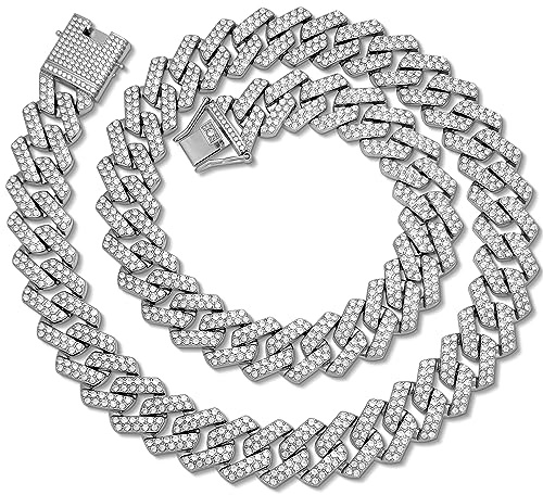 ICEDATA Mens Cuban Link Chain, 20MM Cuban Chain Zinc Alloy AAA+ Rhinestone Necklace for Men Hip Hop Chains
