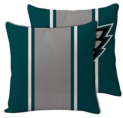 2pcs Football Style Throw Pillow Covers 18 x 18 Inch Linen Material Pillow Case Decoration for Philadelphia Home Sofa Couch