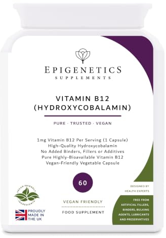Vitamin B12 Hydroxycobalamin | 1mg Vitamin B12 Supplement | 60 Vegan Friendly Capsules UK Made | Long 2 Month Supply by Epigenetics Supplements