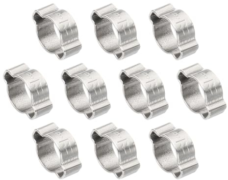 PATIKIL 10 Pack 9-11mm Double Ear Hose Clamp, 304 Stainless Steel | O Clip Crimp Rings for Fuel Petrol Pipe Tube Fitting Connections, Silver Tone