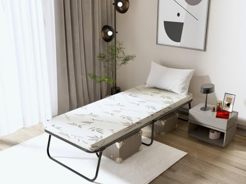 Golden Gate Beds Foldaway Metal Platform Bed Frame, No Box Spring Needed, Collapsible with Underbed Storage, Tool-Free Assembly, Mattress with bamboo infused topper – Narrow Twin Size, 14 High, Black