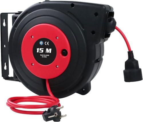 EnergyPro Kabeltrommel 15m+2m, 2300W Kabeltrommel, wandmontiertes Verlängerungskabel, automatische Wicklung, 180° Rotation, TÜV-Erkennung, inkl. Installationsmaterial