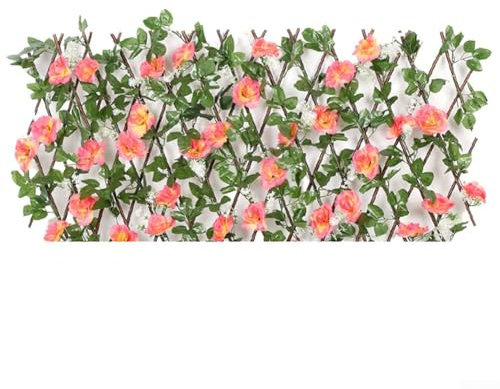 Bebykilemi Clôture à feuilles artificielles, avec feuilles de fleurs artificielles, haie télescopique, brise-vue pour balcons, cours, rebords de fenêtre, escaliers, murs (rose foncé)