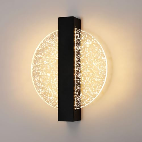 DELIPOP Lámpara de Pared LED, 12W Diseño Redondo Aplique Pared Interior LED Moderna en Acrílico, 3000K Luz Cálida Negro Iluminación Interior para Salón Pasillo Escaleras Dormitorio