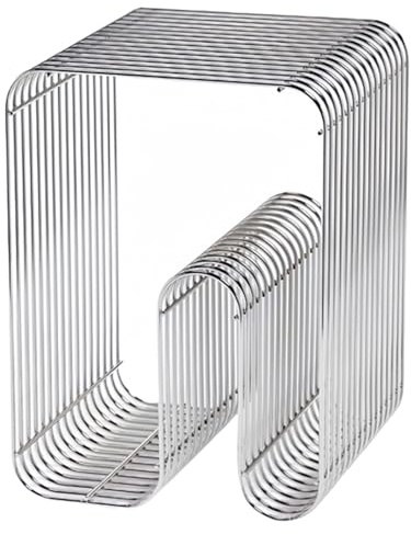 Beistelltisch aus Metall, Moderner Couchtisch, Schlichter Zeitungsständer, Kein Zusammenbau Erforderlich, for Wohnzimmer, Schlafzimmer(Silver)
