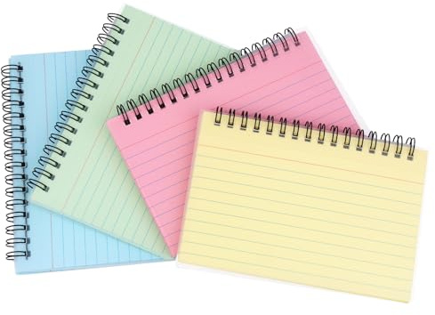 Karteikarten 15 * 10cm, 200 Stücke Lernkarten mit Transparenter Abdeckung Linierte, Spirale Notizblock mit Ring, Karteikarten Bunt, 4 Farben Vokabelkarten für Schule, Vokabeln & Lernhilfe