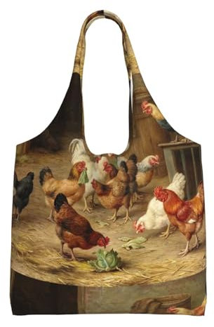 SMSJTMWHN Bolsa de lona reutilizable para cocina, bolsa de comestibles, pollo asado, gallina, granja, bolsa de lona estética, reutilizable, bolsa de hombro para gimnasio, viajes, trabajo