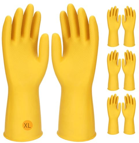Fuonmka 4 Pairs Household Gloves Yellow Rubber Cleaning Gloves