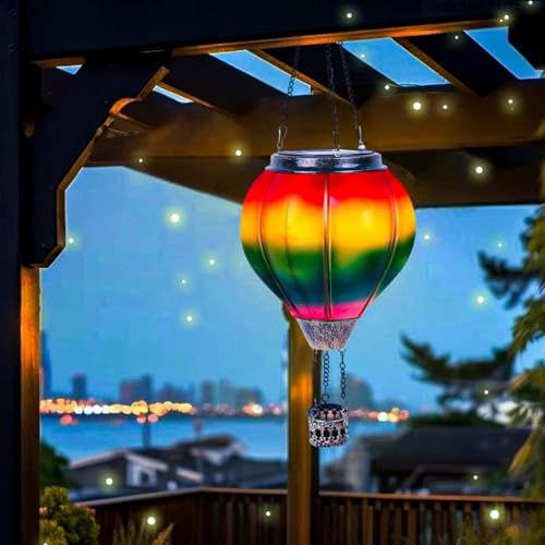 Farol de globo de aire caliente LED, Farolillos Solares Exterior, Luz Solar De Globo Aerostático, Faroles solares para el jardín, para Terraza Arbol Mesa Camping [Clase de eficiencia energética A+]