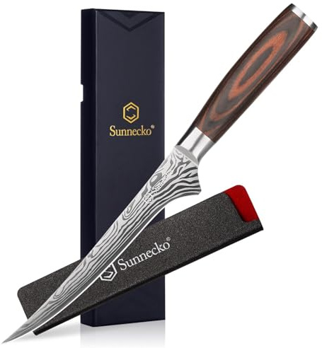 Sunnecko Boning Knife 6 Inch, Fillet Knife for Meat Cutting | High Carbon German Stainless Steel Sharp Kitchen Knives for Meat, Poultry and Fish
