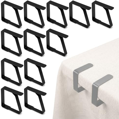 Juego de 12 pinzas para mantel de acero inoxidable, aptas para mesas gruesas, ideales para exteriores, comidas familiares, fiestas y bodas, resistentes al óxido, fáciles de limpiar