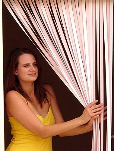 Caravan/RV Door Curtain, Bug Strip Blind in Soft Pink & White
