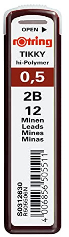 rOtring Tikky-Druckbleistift Nachfüllminen | 0,5mm | 2B | 10 Stück (120 Minen)