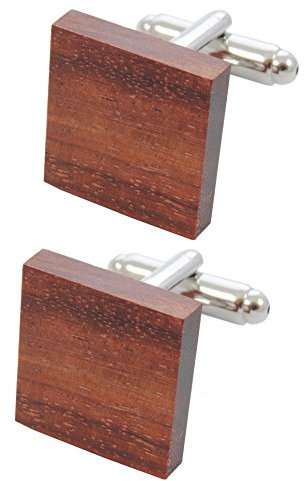 COLLAR AND CUFFS LONDON Gemelli Camicia Uomo Legno - con Scatola - Ottone - Piastrelle in Legno - Design Classico - Marrone Colorato - Legna Falegname Quadrati Fai da Te - Un Paio