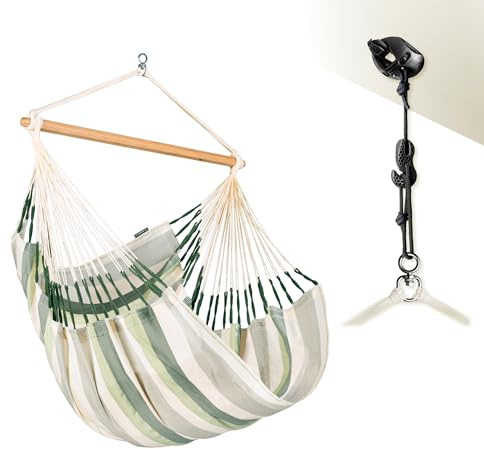 La Siesta® Domingo - komfort hängmatta stol med väder, funktionell fiber, kolumbisk tillverkning, stor yta, bambu stabilisator, avkoppling utomhus - Cedar, komfort med fäste