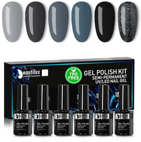 Beautilux HEMA&TPO Free Gel Polish 6x10ml -European Standard- Long-Lasting Formula, Tight Color, Easy Apply, Salon-Grade Shine for Up to 21 Days, 6-Pack for Professional & DIY at Home, Gift for Her
