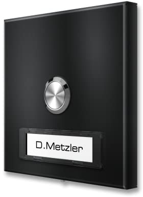 Metzler® campanello Wireless avec Plaque Nominative Interchangeable et portée 150 m Noir Intenso RAL 9005 – Ultra-Plat 11 mm, Installation Facile, résistant intemperies, pièces 10 Ans