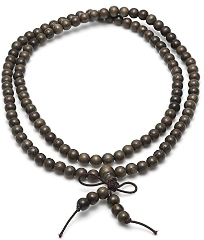 Thajaling Bracciale di perline di legno cupo, Bracciale in legno naturale da 6 mm, Bracciale buddista tibetano con 108 perline, Braccialetto di perline di legno di meditazione di preghiera