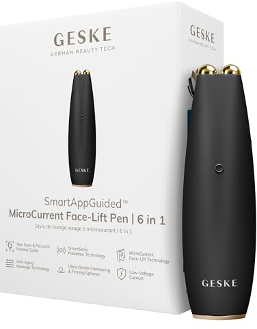 GESKE | Penna per lifting facciale a microcorrente SmartAppGuided™ | 6 in 1 | Strumenti per la cura della pelle | Dispositivo anti-età per il viso | Lifting facciale | Pelle giovane senza rughe