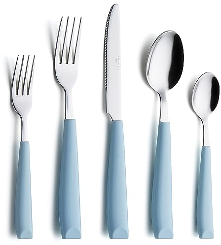Annova Set di posate in acciaio inox da 20 pezzi - manici colorati - 4 x forchette da menù, 4 x forchette da insalata, 4 x coltelli da menù, 4 x cucchiai da tavola, 4 x cucchiaini da tè - Servizio per