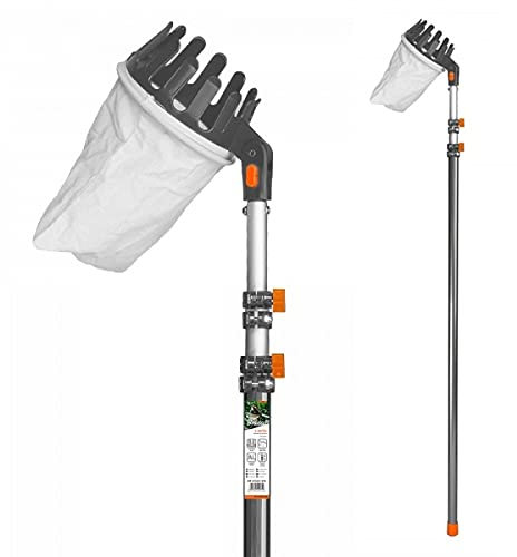Recogedor de frutas con mango telescópico de hasta 375 cm, recogedor de frutas de 150 – 375 cm, aluminio
