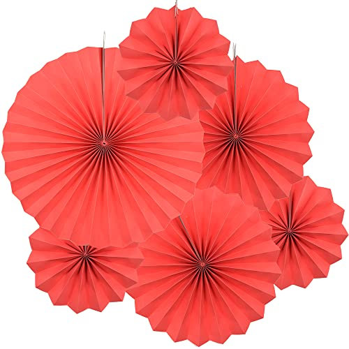 Yosawo 6 Stück hängende Papierfächer Papier Fächer Dekoration für Geburtstag Hochzeit Baby Dusche Parteien Home Decorations（Rot）