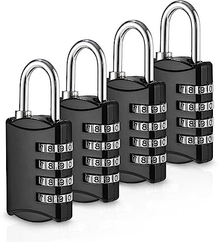 Xespis 4er Pack Zahlenschloss aus Zinklegierung - 4 Stellig Klein Wetterfest mit Zahlencode für Schule, Spind, Schuppen, Garten, Fitnessstudio