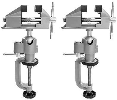 QWORK 3 Universal Tabletop Clamp Vice Tilts Rotate 360°, 2 Pack Portable Work Bench Vise for Drilling, Woodworking,Jewelry Making, Mental working