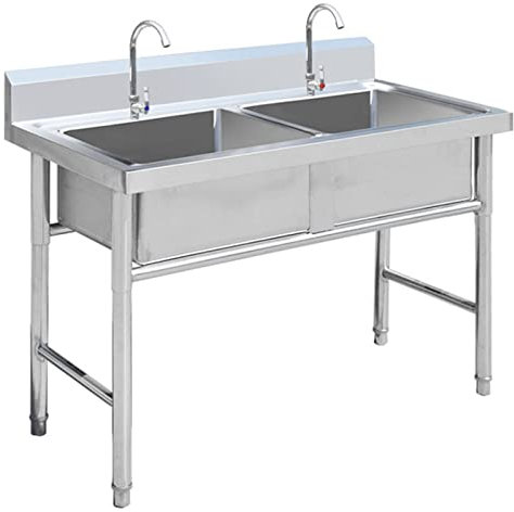 Doppelwaschbecken, Wäschewanne, freistehendes Spülbecken aus Edelstahl 304, Küchenspüle, mit Kalt- und Warmwasser, 1 Fach, für Restaurant, Außenbereich (99,3 x 59,9 cm)