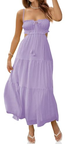 Fisoew Rp5847 Suave Mujer | Vestido largo fluido, tirantes ajustables, aspecto sexy, vestidos de verano, casual, vacaciones, playa, picnic, cita, viajes