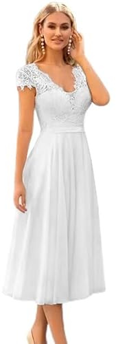 Beyonddress Abiti da sposa corti da donna in pizzo abiti da sposa a maniche lunghe Appliques ufficio del registro abiti da sposa, Bianco 12., 40