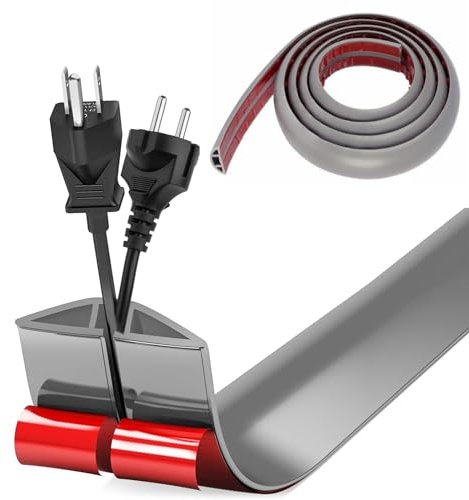 Floor Cord Covers Channel, Floor Cable Cover Protector, 3cm x 2m Heavy Duty Wire Cover, Protect Cables and Prevent Trip Hazards, Suitable for All Power Cords, Home, Warehouse, School (Gray)