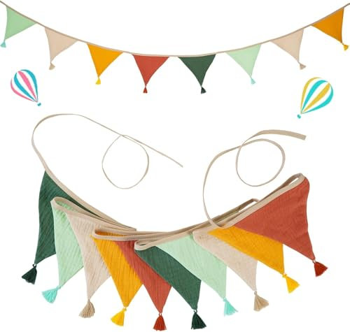 Fanions Bannière，BetterJonny 2,6 mètres Guirlande de Fanions pour Chambre d'enfant Drapeaux de Triangle Décoration Double Face Coton pour Chambre d'enfant Décoration-Bonbons Sombres